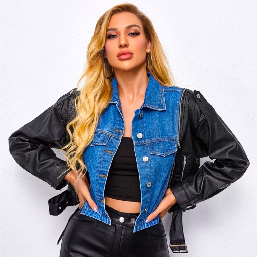 Denim Jacket w/faux leather- WILL OFFER AAT COST -“BOUTIQUE CLEARANCE”